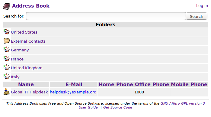 Links within top level of Address Book